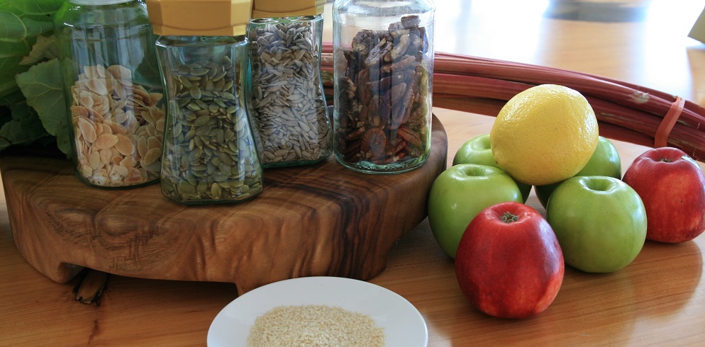 All the delicious ingredients to make a healthy apple crumble