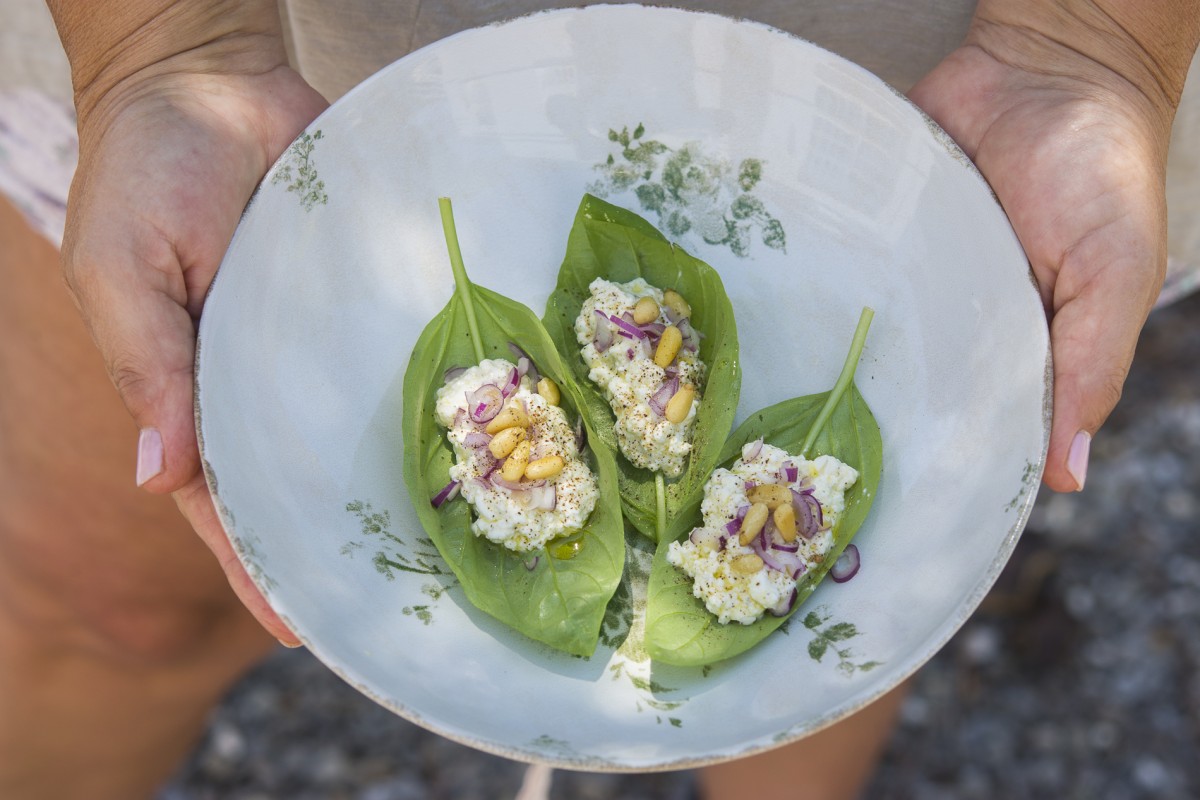 Aperitivo de Albahaca y requesón