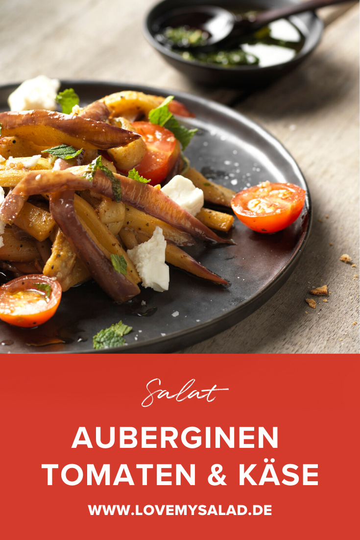 Salat mit gebackenen Auberginen, Tomaten und Schafskäse | Love my Salad