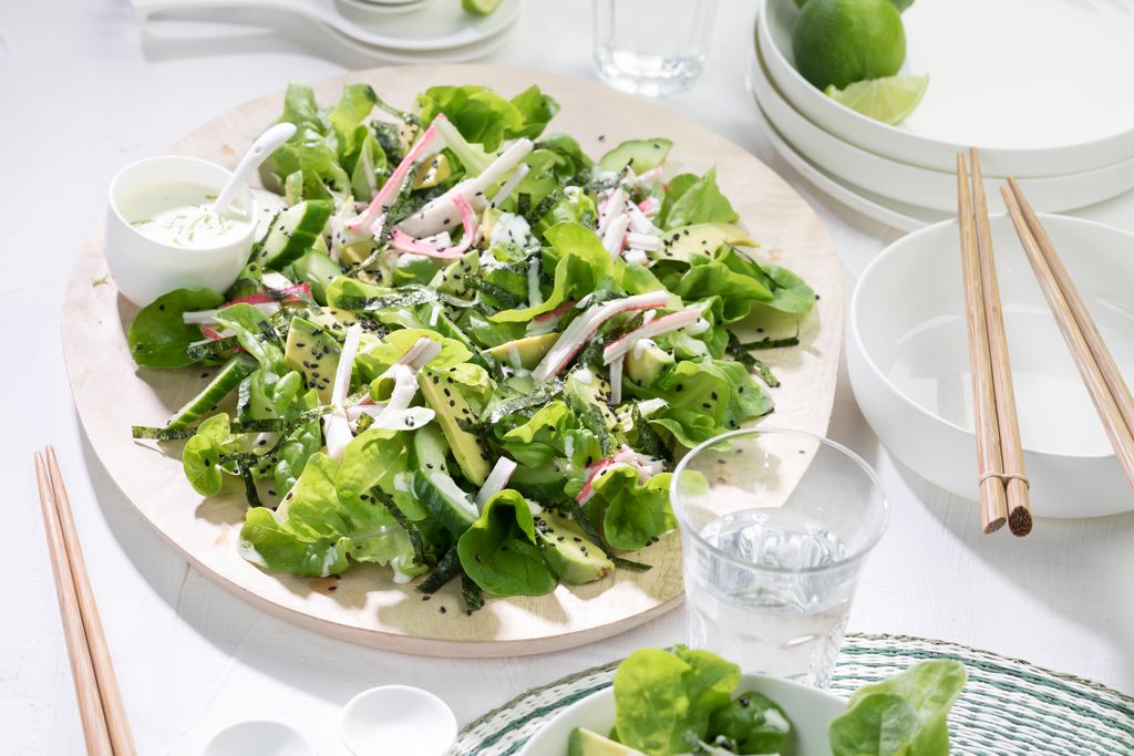 Japanese salad with surimi flakes