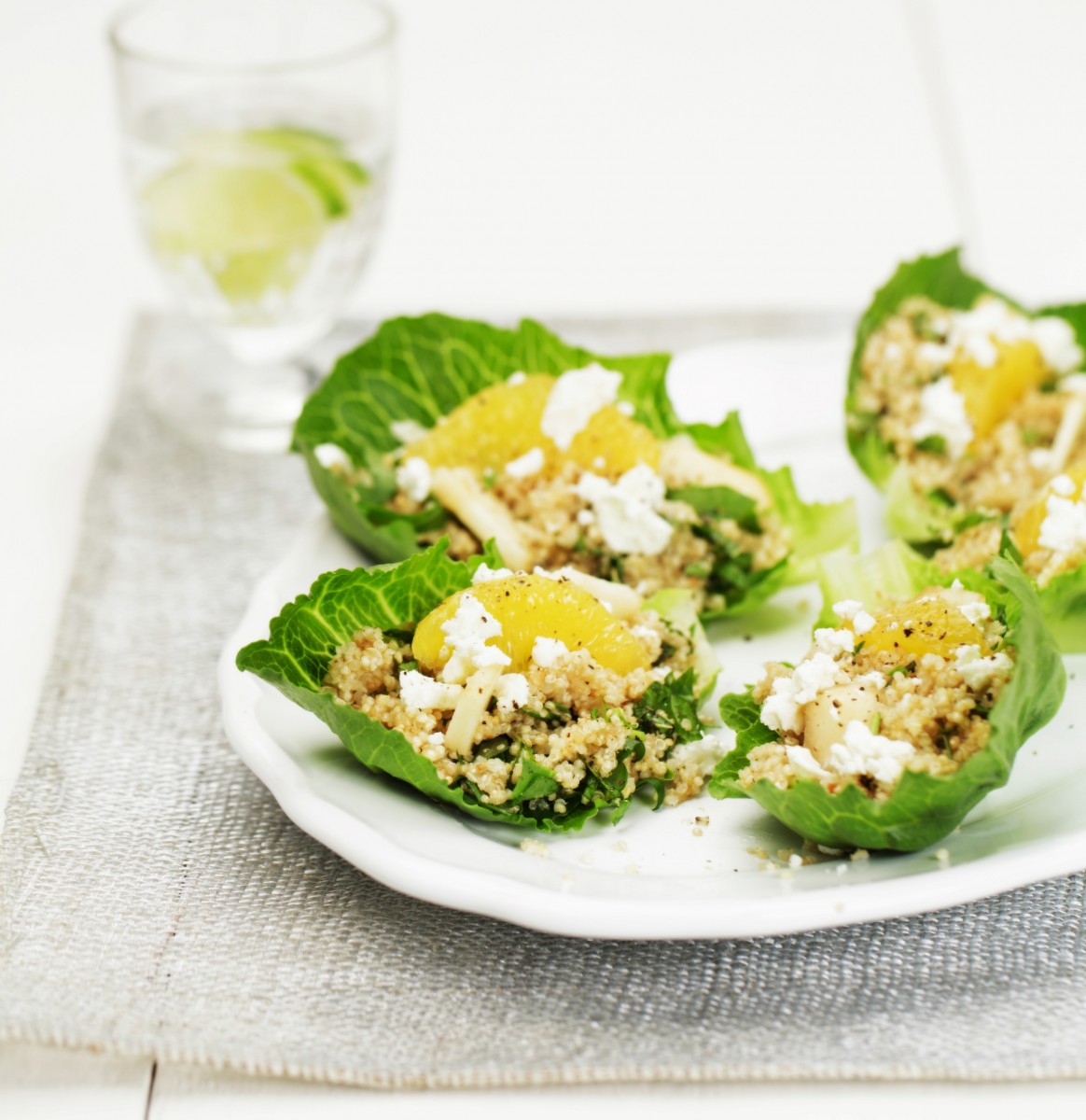 Quinoa salade met geitenkaas in slablaadjes