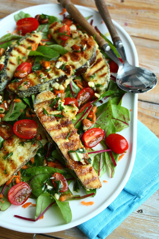 Salade met gebakken aubergine en tomaatjes  