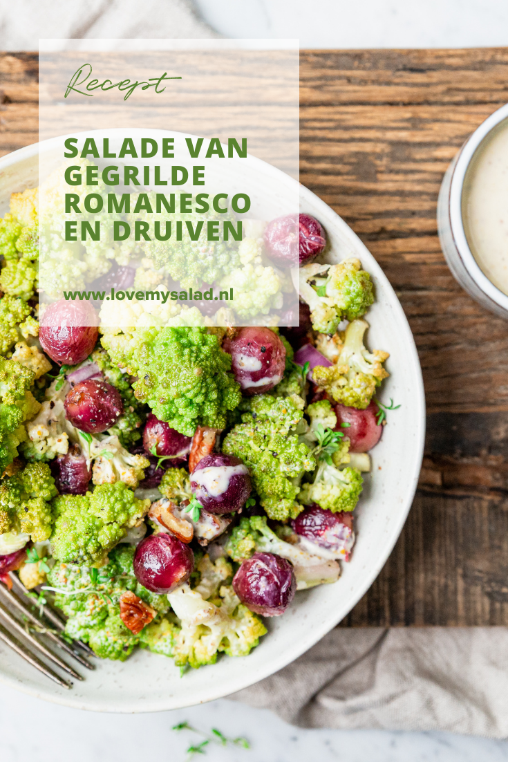 Salade van gegrilde romanesco en druiven