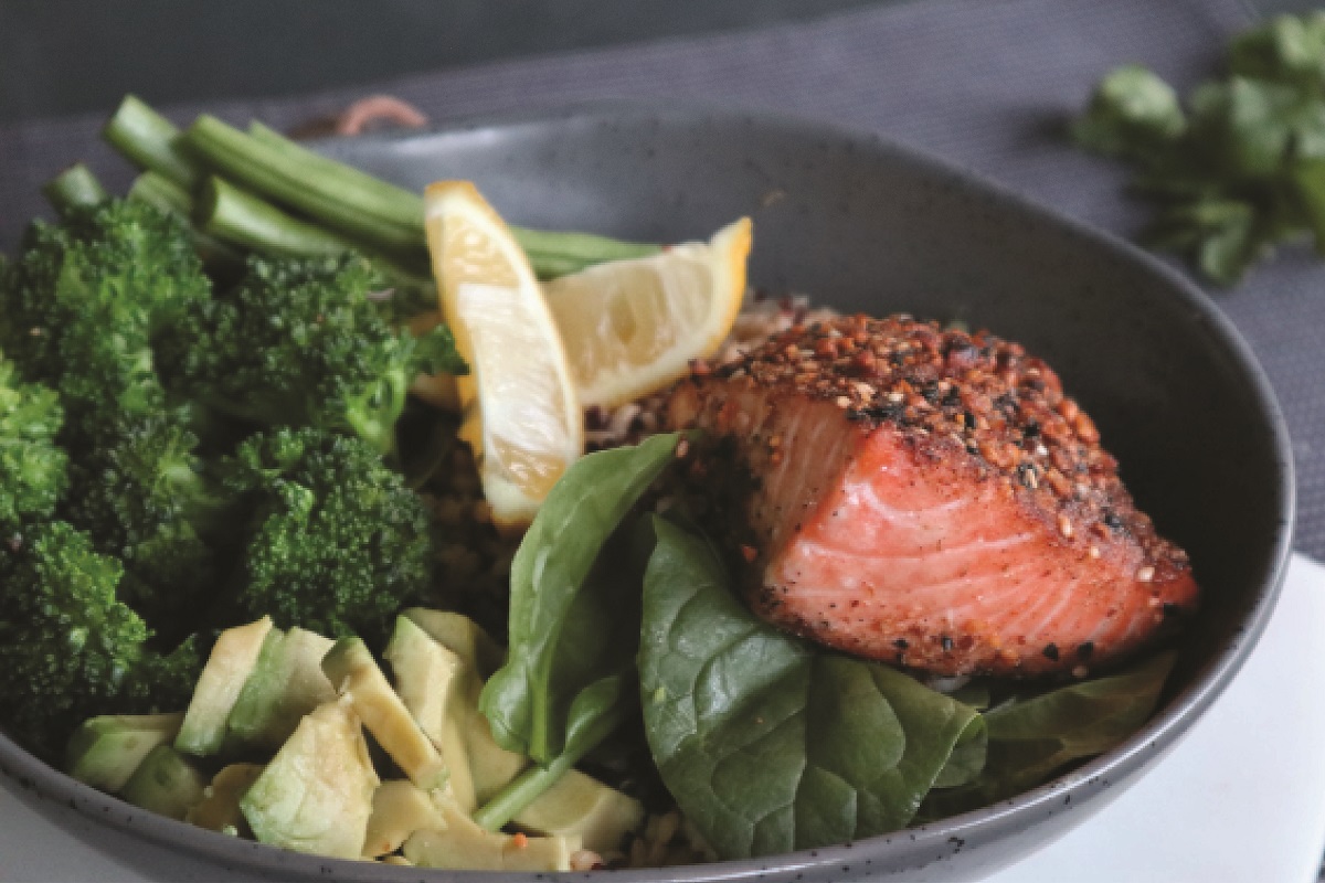 Salmon and green Buddha Bowl 