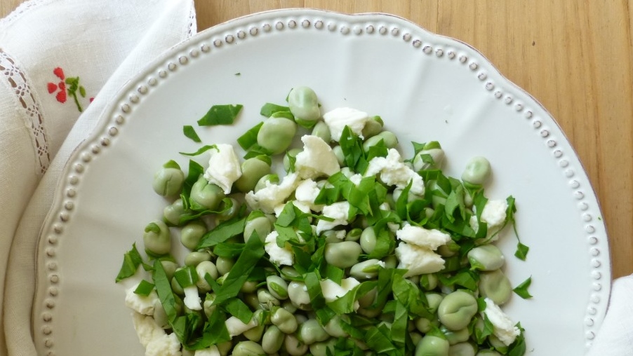 Tuinbonensalade met rucola en mozzarella