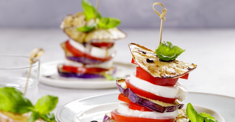 Grilled Aubergine Stacks With Mozzarella And Tomato Love My Salad