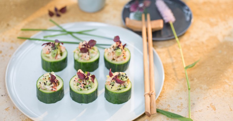 Gurken-Sushi mit Garnelen und Avocado | Love my Salad