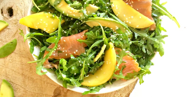 Rucola Salade Met Avocado Mango En Gerookte Zalm Love My Salad