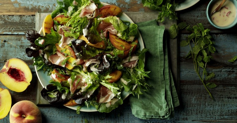 Salad Of Grilled Peach With Prosciutto And Yoghurt Dressing Love