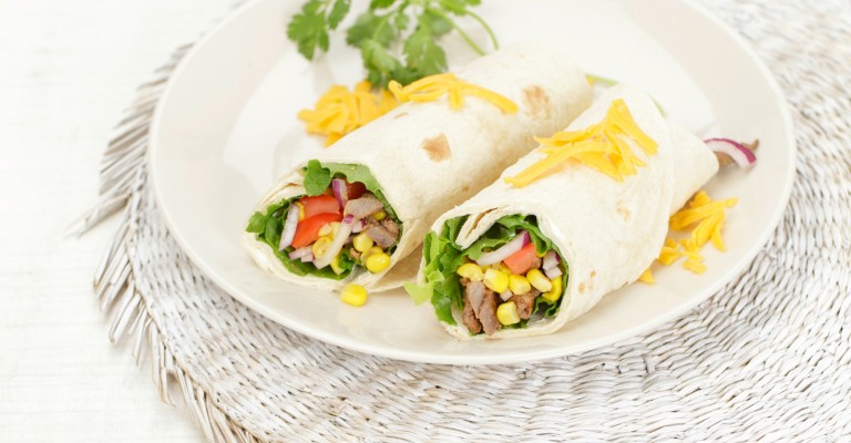 Tortilla Wrap With Lettuce Beef Strips Avocado Tomatoes And