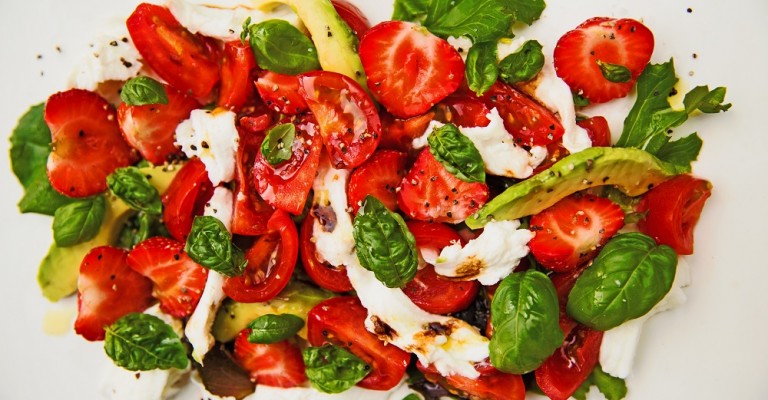 Breakfast Salad With Strawberries Avocado Tomato Mozzarella And