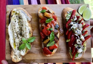 A selection of vegetable toast toppers for breakfast