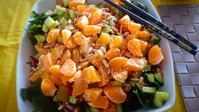 Ensalada arroz, wakame y mandarina