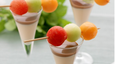 Chocolate mousse with melon balls