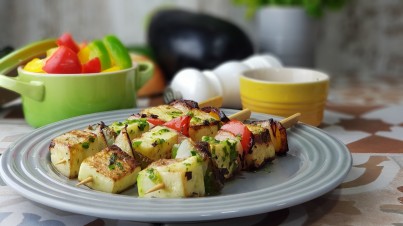 Brochetitas de calabacín, pimiento y cebolla