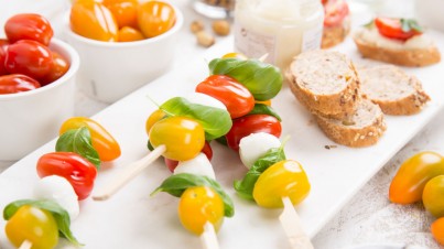 Mini Caprese salad on a stick 