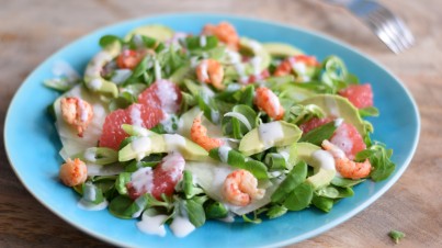 Salat mit Krebsen, Kohlrabi und Grapefruit