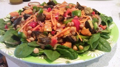 Roasted pumpkin, eggplant and chick pea salad