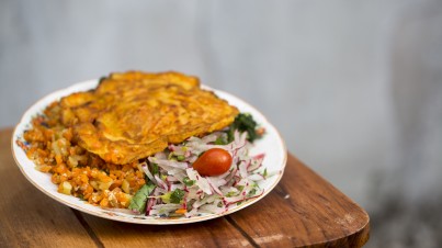 Ensalada de rabanito y torreja de zanahoria