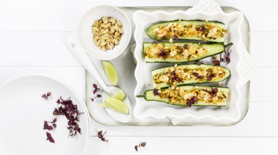 Baked cucumber with crunchy peanut topping