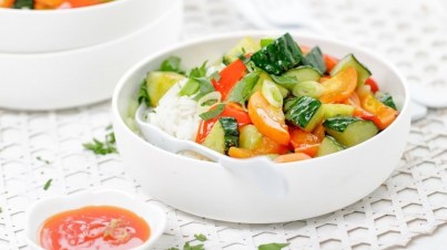  Pepino sofrito con verduras y arroz