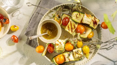 Greek skewers of courgette, tomato & feta