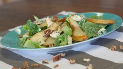 Char-grilled pear salad with a creamy blue cheese dressing