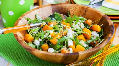 Roasted butternut pumpkin, feta and spinach salad with honey and pine nut dressing