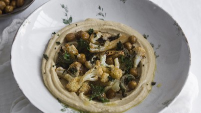 Hummus ligero con verduras asadas