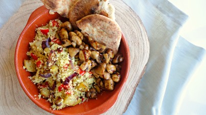Kruidige couscous met zoete aardappel & champignons