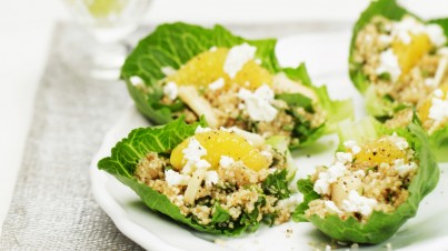 Lettuce cups with quinoa and goat's cheese salad