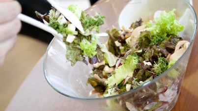 Salade met dadels, radijsjes, kalkoen en noten