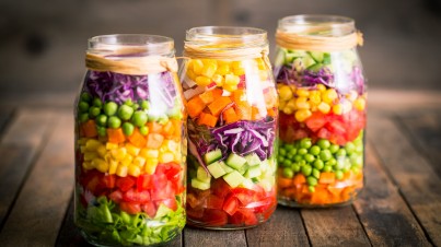Colourful Mason jar prawn and quinoa salad