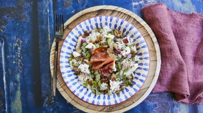 Insalata di riso con melanzana striata, Squacquerone e burrata