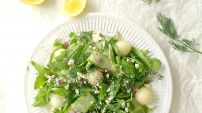  Rucola salade met meloen, feta en dille