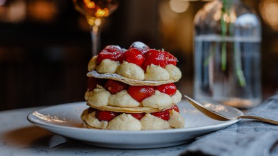 Millefeuille of tomato with crème Suisse