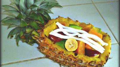 Pineapple salad with mango coconut and avocado