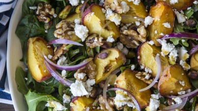 Roast peach, walnut and feta salad