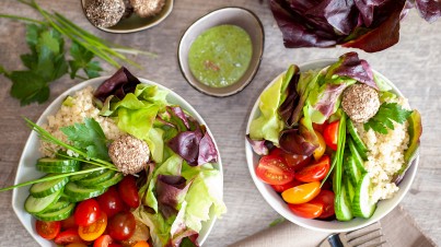 Colourful Buddha Bowl with cream cheese balls