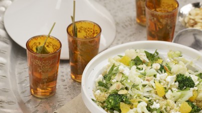 Tabouleh salade met bloemkool, broccoli en sinaasappel