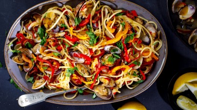 Pasta vongole met zoete puntpaprika