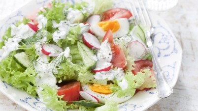 Radish and cucumber salad with a creamy dill dressing 