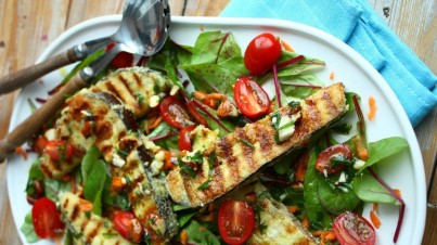 Salade met gebakken aubergine en tomaatjes  