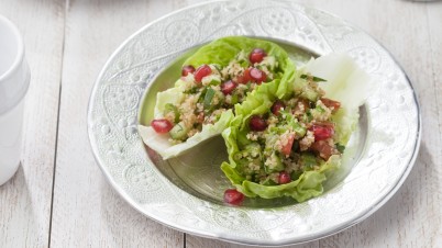 Crispy baby gem leaves filled with tabbouleh