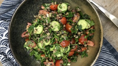 Lentil quinoa tabbouleh