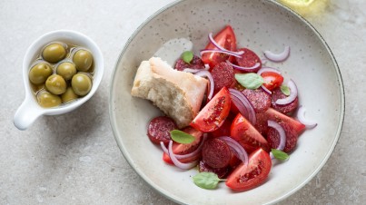 Spanish style chorizo and tomato salad