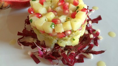 Tortino di patate rosse di Martinengo, endivia, radicchio e melograno