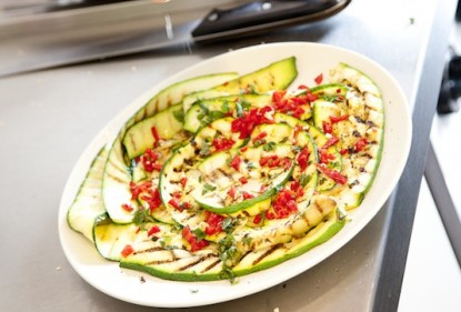 Barbecued zucchini steaks with a fiery chilli and garlic marinade, Love my Salad