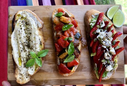 A selection of vegetable toast toppers for breakfast