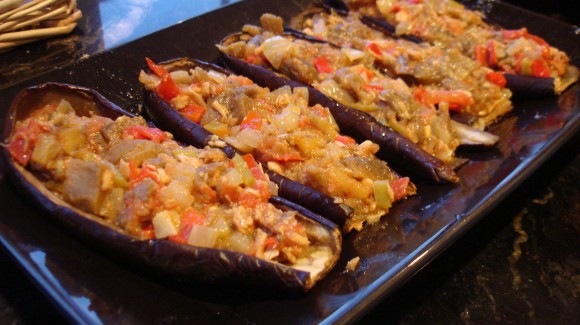 Roasted eggplant stuffed with tuna ratatouille